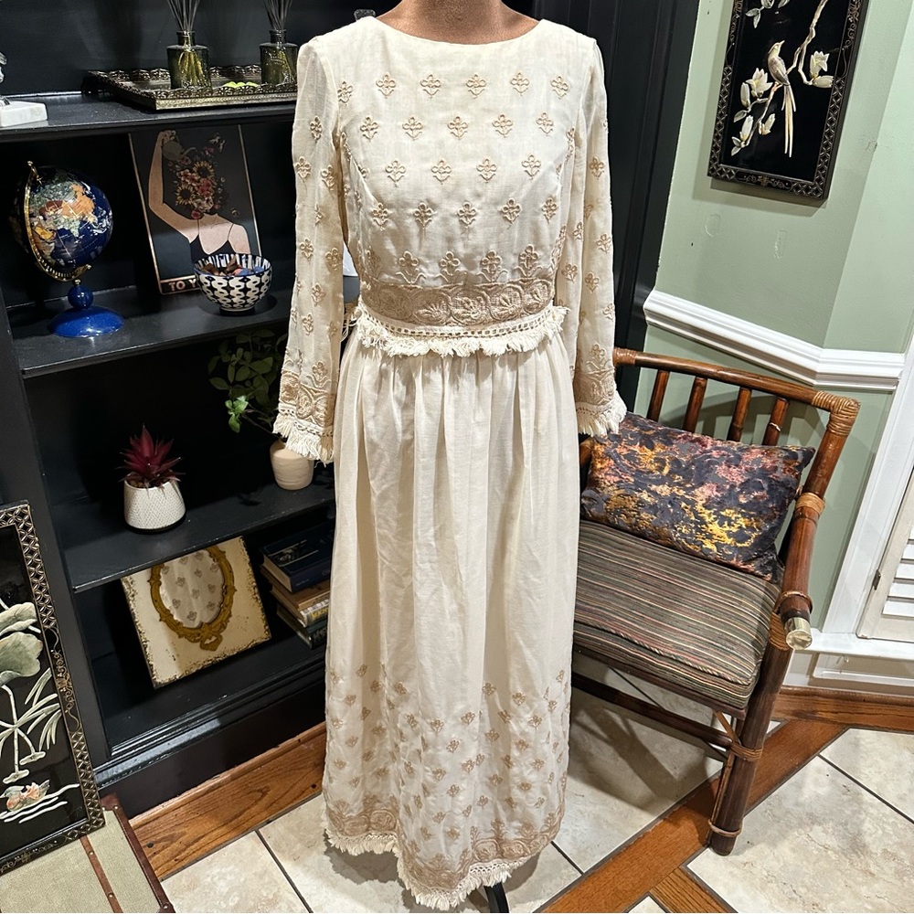Vintage 1950s Julie Miller California Lace & Embroidered Dress No Size Tag (Fi